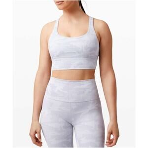 Lululemon Energy Bra Long Line Size 8 Incognito Camo Alpine White Multi Sporty
